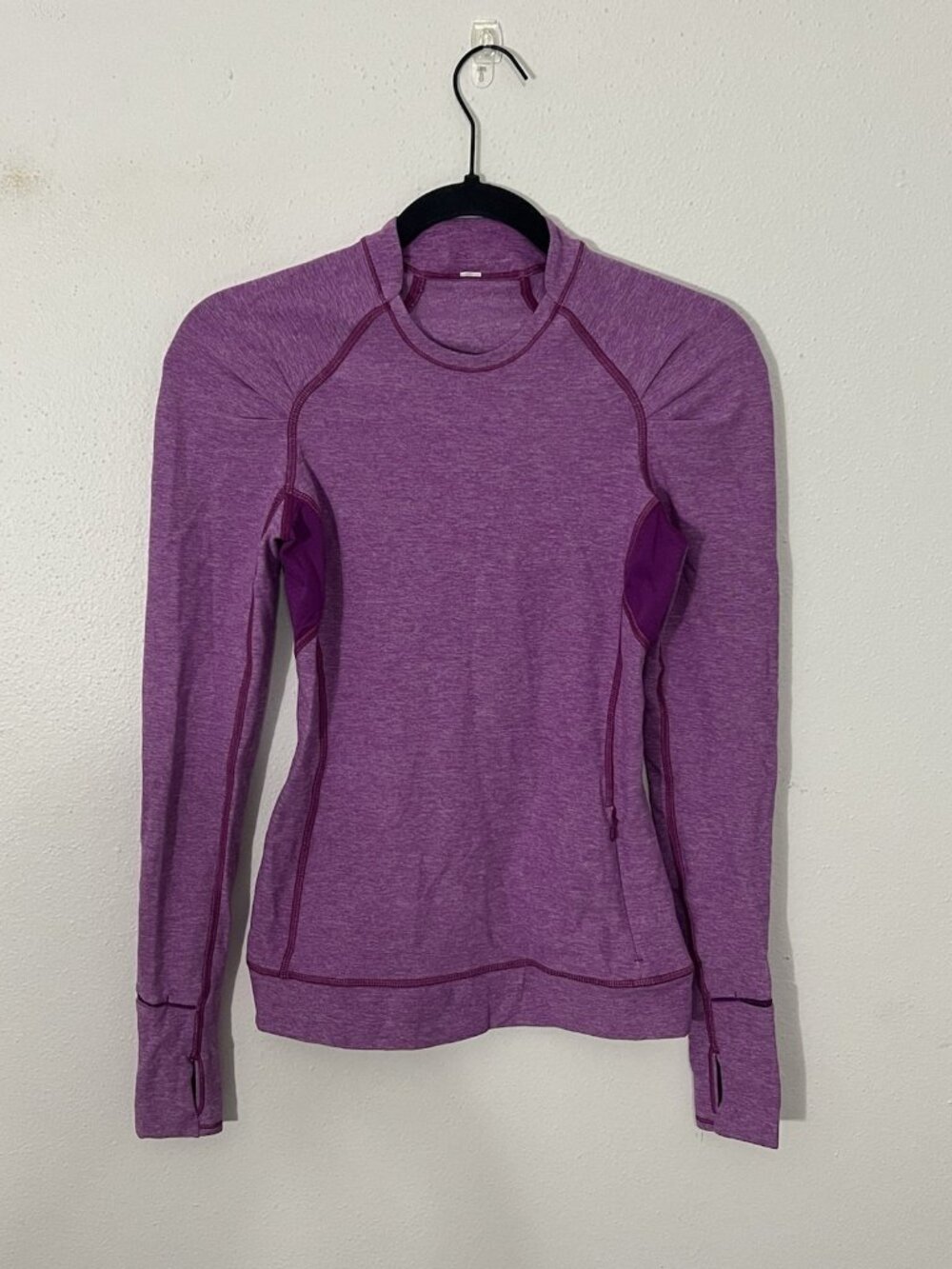 Lululemon Think Fast Heather Purple Long Sleeve Top Size 2 Thumbholes Pocket